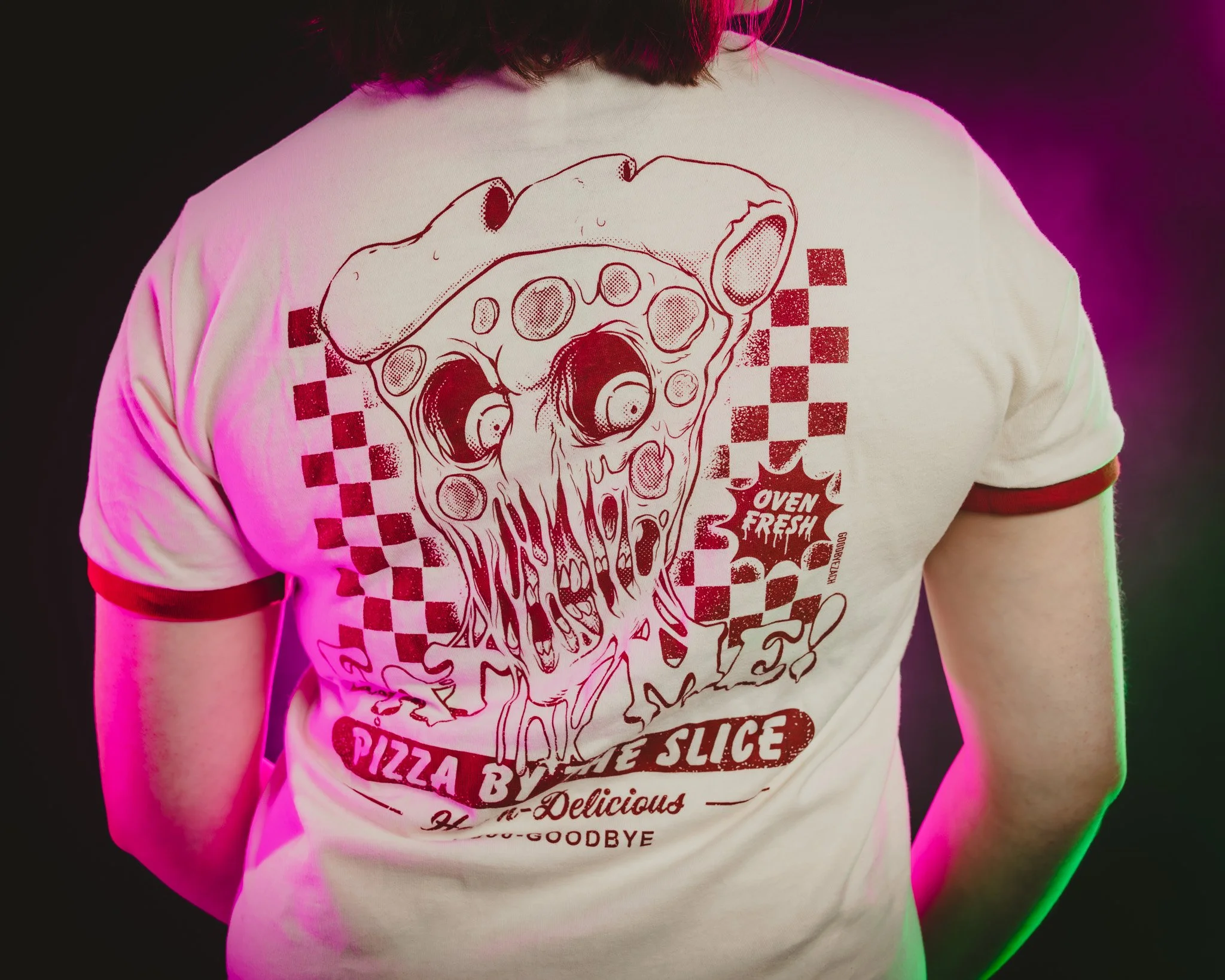 Pizza Horror Ringer Cotton T-Shirt Eat Me