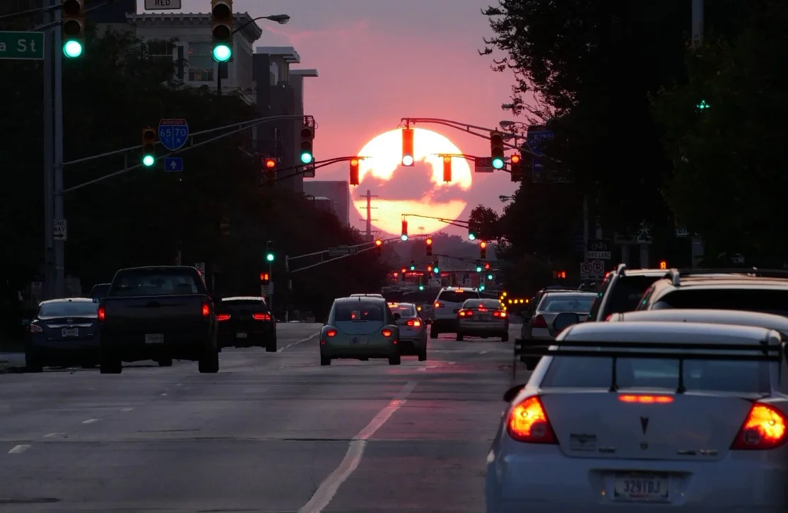 Brake Lights at Sunset, Michigan St., Indianapolis