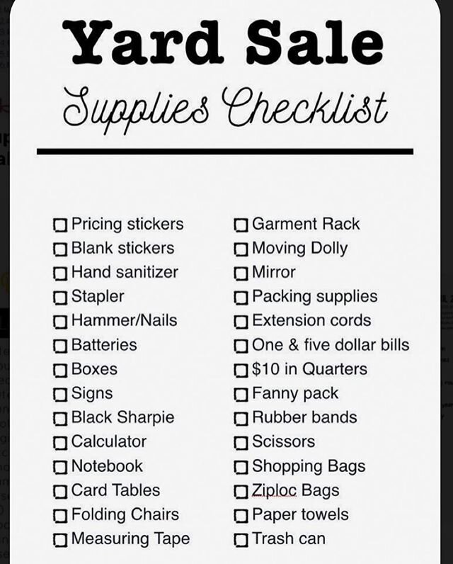 Having a yard sale is a great way to get rid of unwanted clutter and stuff you&rsquo;ve cleaned out of your house during this pandemic. Why not give other people a chance to take your unwanted items and give them a new home? Here&rsquo;s a checklist 