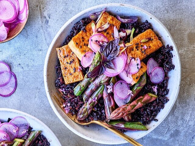 Coconut Black Rice Bowls with Tofu &amp; Purple Asparagus