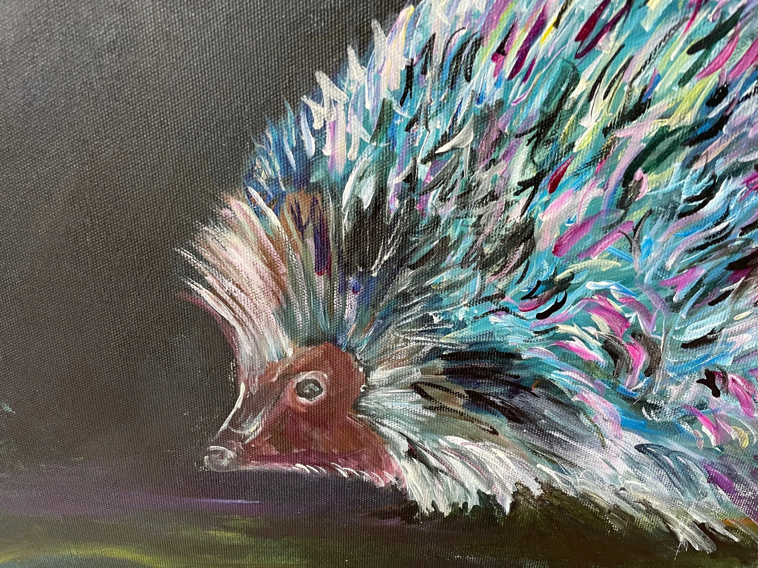 New Zealand Nightlife, The Porcupine, (close up shot)  2025, acrylic on Canvas.