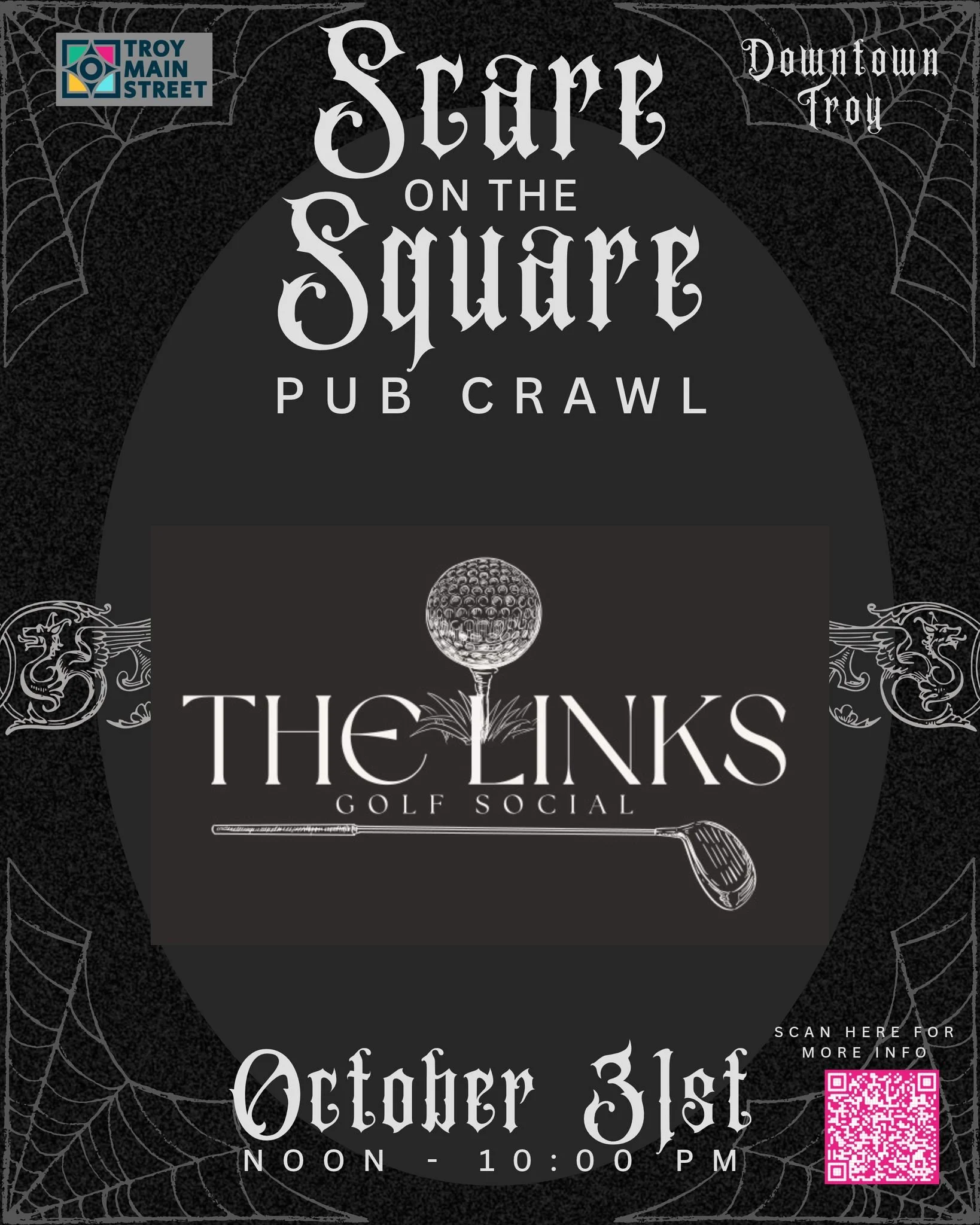 🎃 A little BOOze. A few boos for your golf swing.

A huge THANK YOU to The Links Golf Social for being one of our stops for the Scare on the Square Pub Crawl! Swing in and show them some love as you haunt downtown Troy on October 31 from noon&ndash;