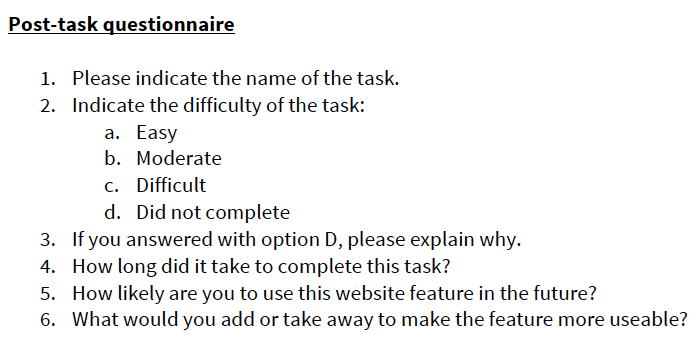 Post-Task Questionnaire