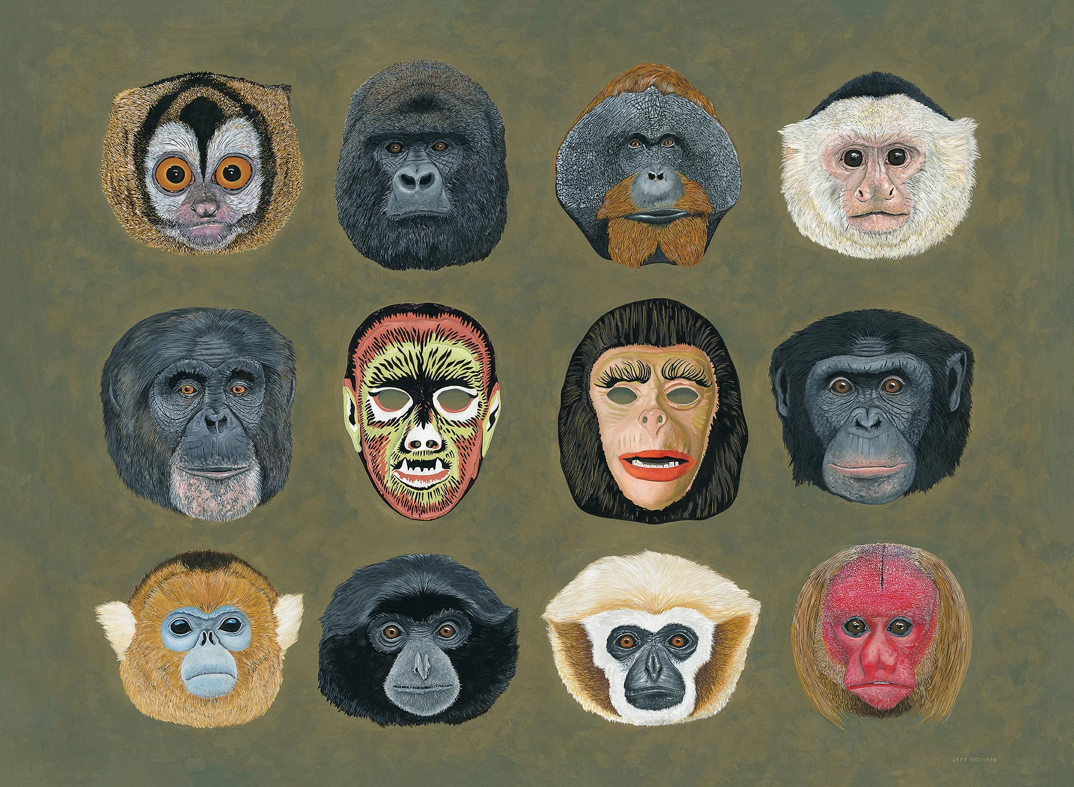 A Wolfman and All These Primates - 30” x 22”