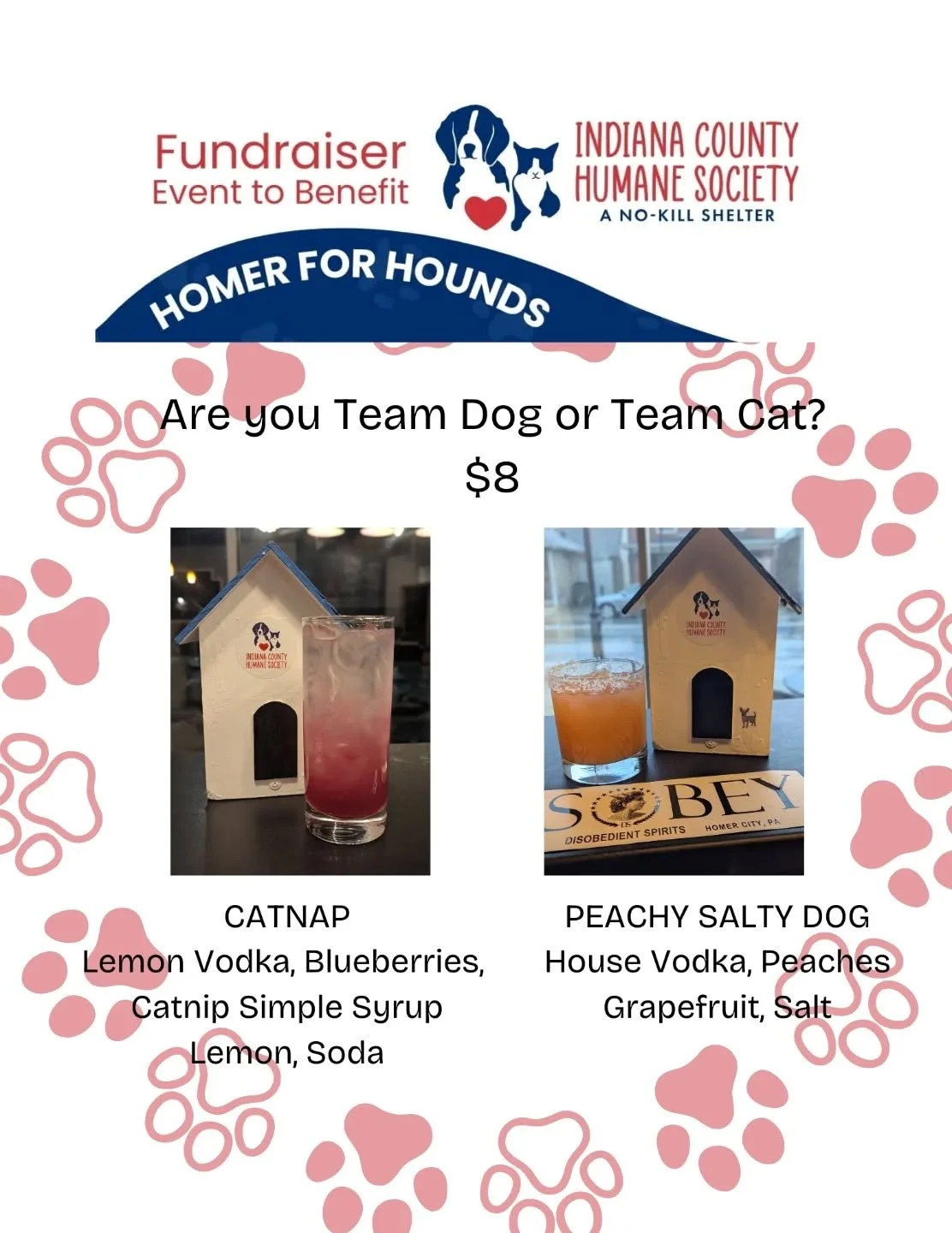 Pick your side 🐕🐱 Team Dog or Team Cat&mdash;either way, you're sipping for a good cause. Homer for Hounds fundraiser, April 16th, 3-7pm at Disobedient Spirits, @obsessionscoffee and @thegatheringplacehc