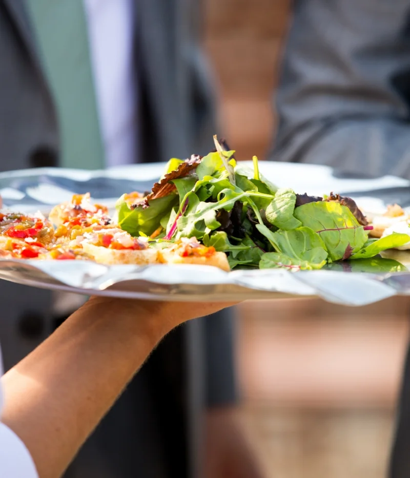 Tray of canapes at wedding reception at Maidens Barn, Essex wedding venue