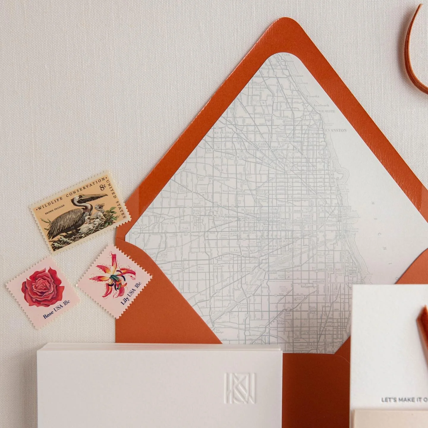 Two of my favorite details are not essential but are so impactful&hellip;

Envelope liners and vintage postage are some of my favorite pieces to create. They help to tell a deeper story and add an extra pop of personality to the suite. 

For Kacie an