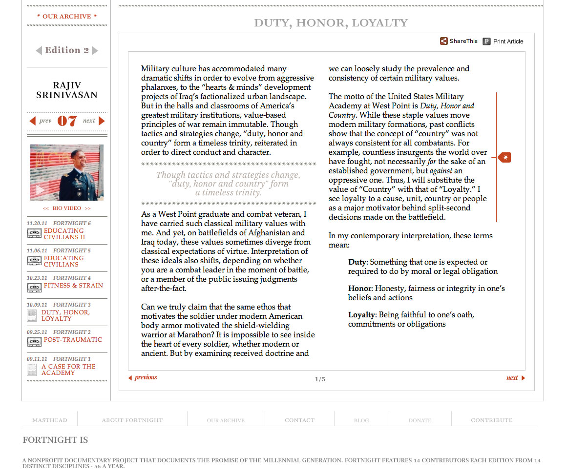 We created a web-based reading system with footnotes and annotations, multiple columns, videos, galleries, podcasts and essays (each having annotations). 