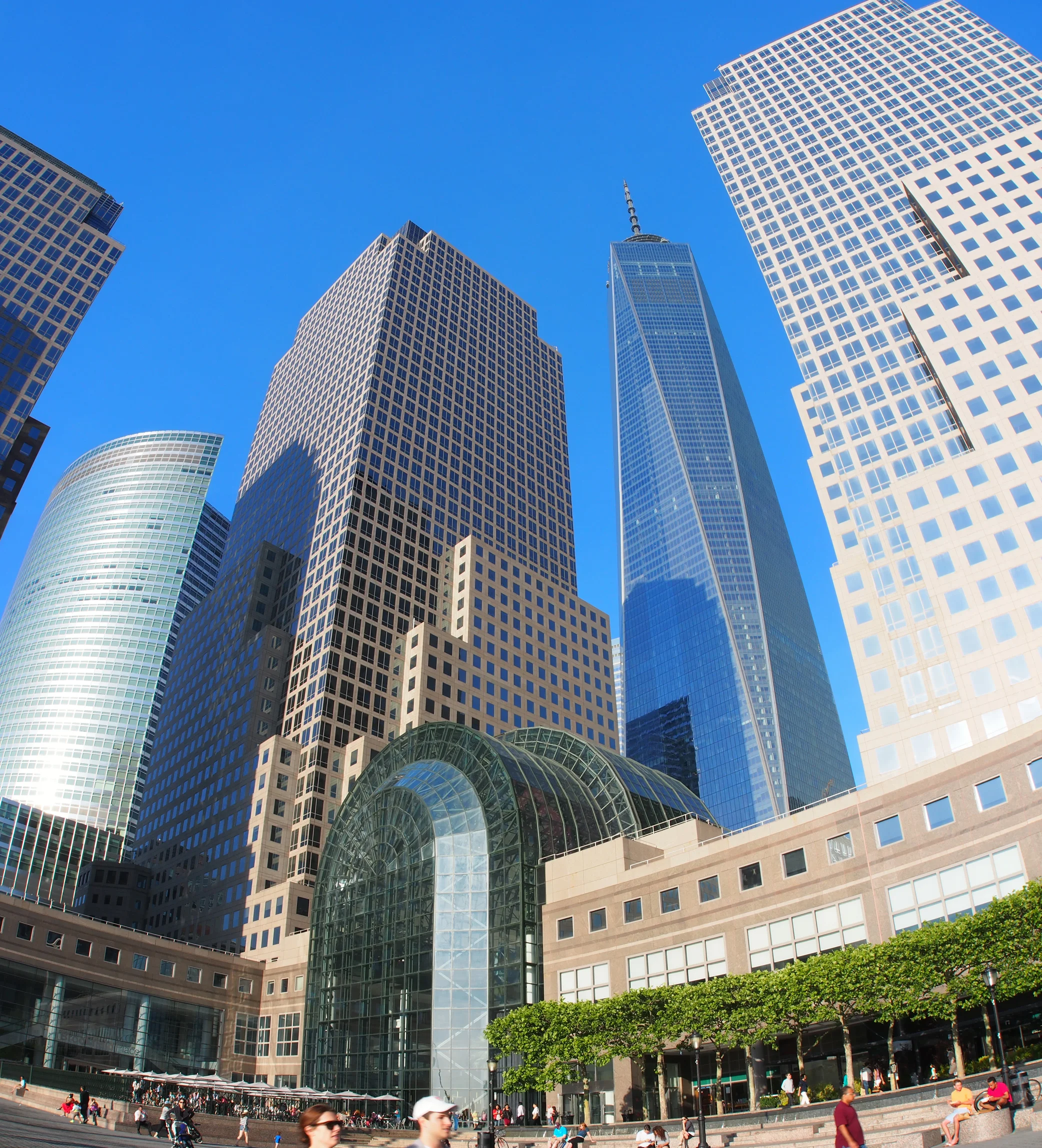 A fisheye view of Freedom Tower in NYC.