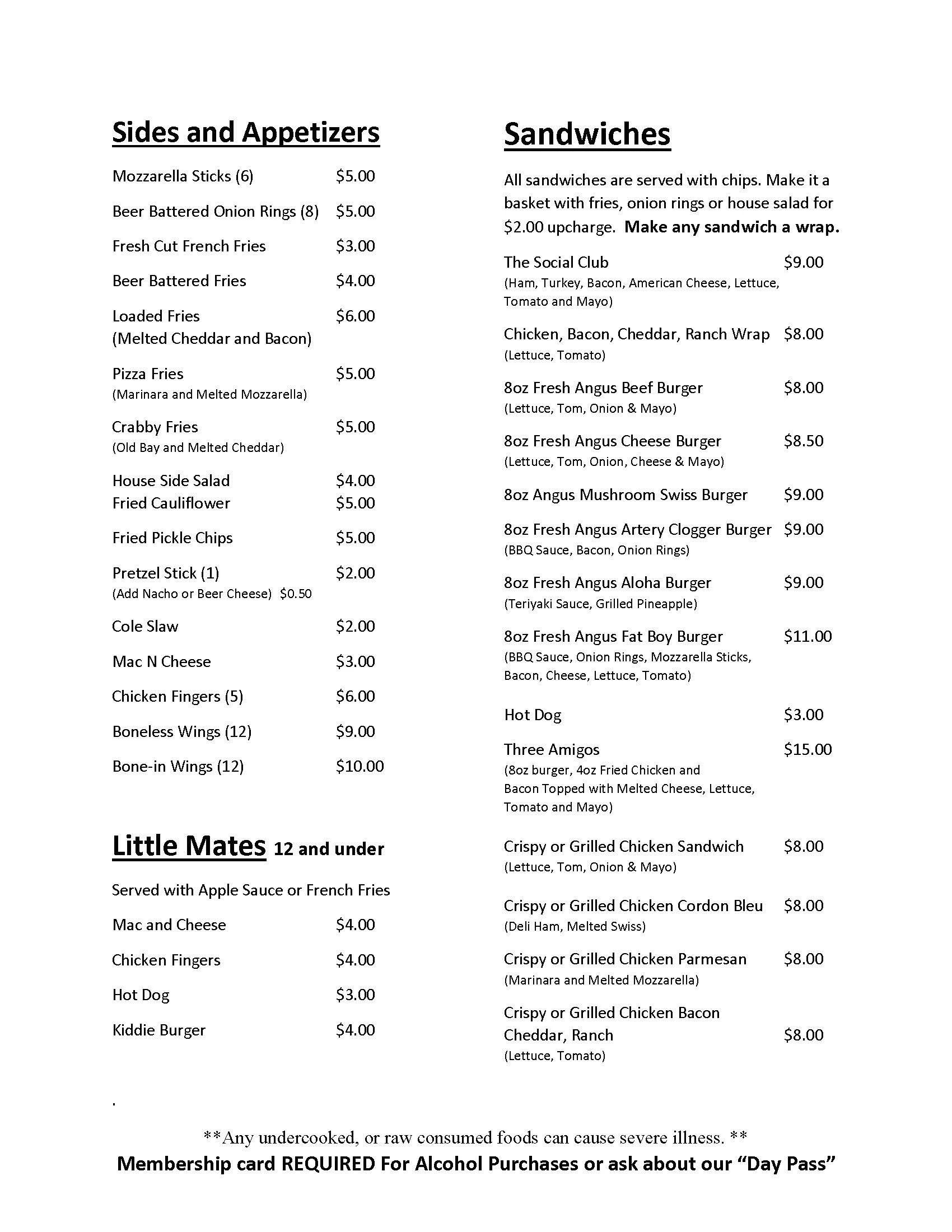 Menu — Sunbury Social Club