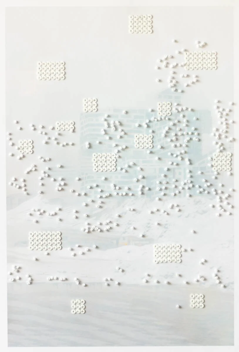 Take This Waltz #05, 2026, inkjet, thread and sequins on paper, 11" x 8.5"