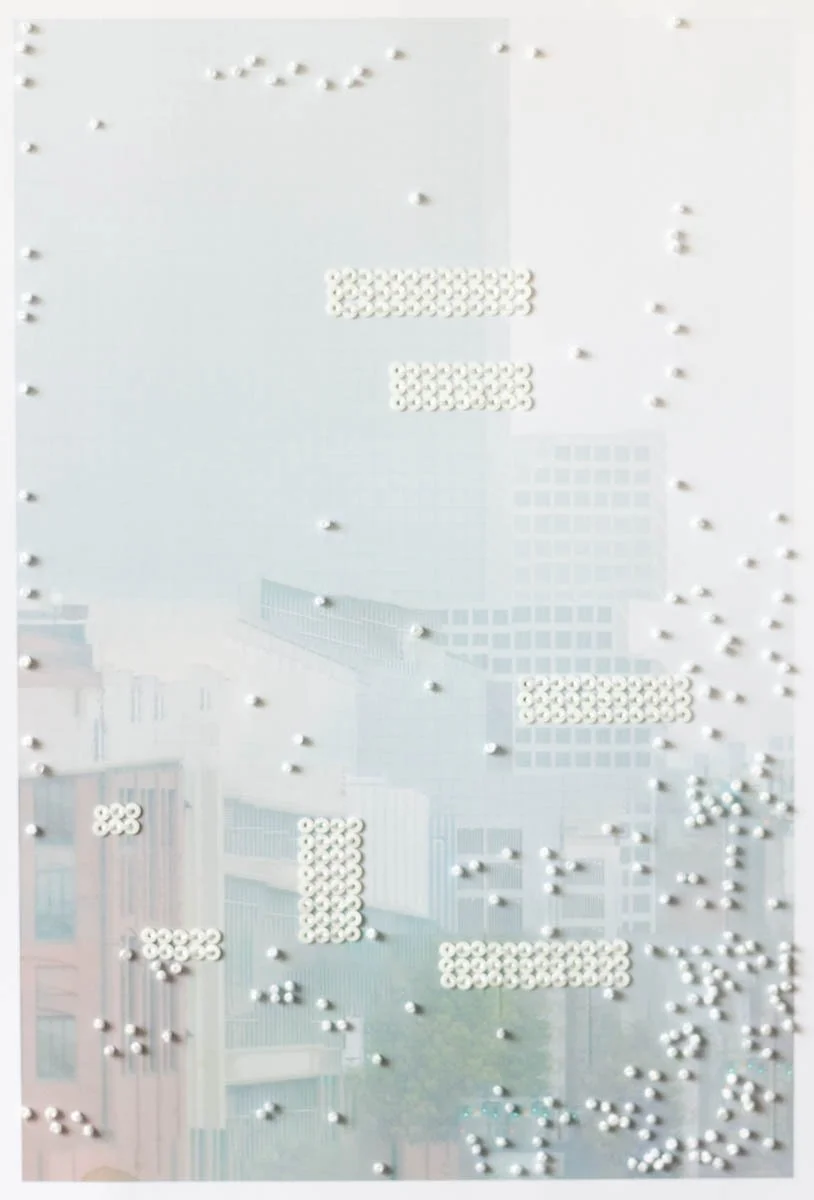Take This Waltz #06, 2026, inkjet, thread and sequins on paper, 11" x 8.5"