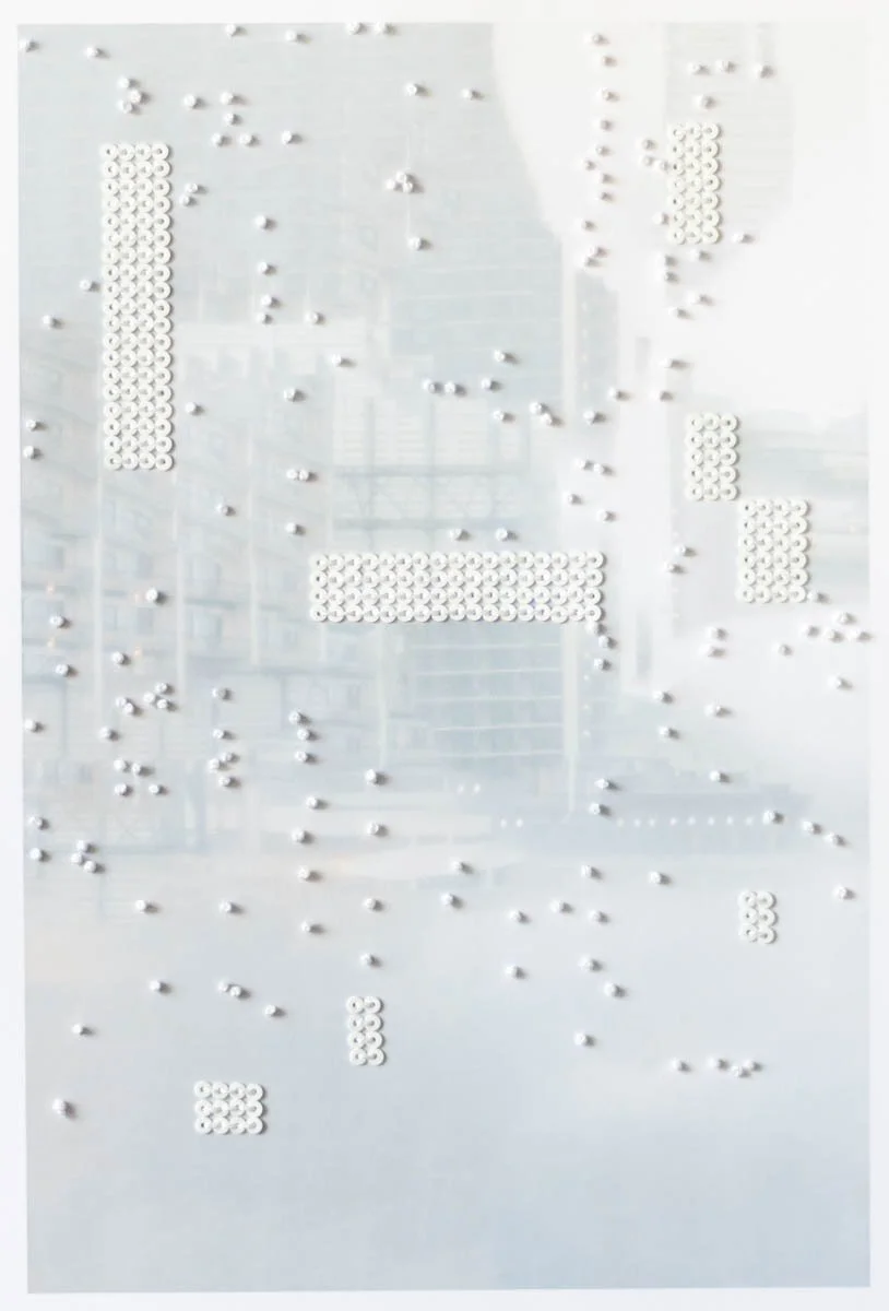 Take This Waltz #07, 2026, inkjet, thread and sequins on paper, 11" x 8.5"