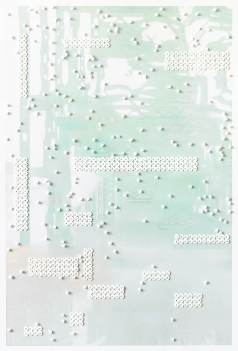 Take This Waltz #10, 2026, inkjet, thread and sequins on paper, 11" x 8.5"