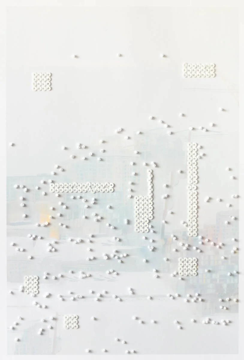 Take This Waltz #01, 2026, inkjet, thread and sequins on paper, 11" x 8.5"