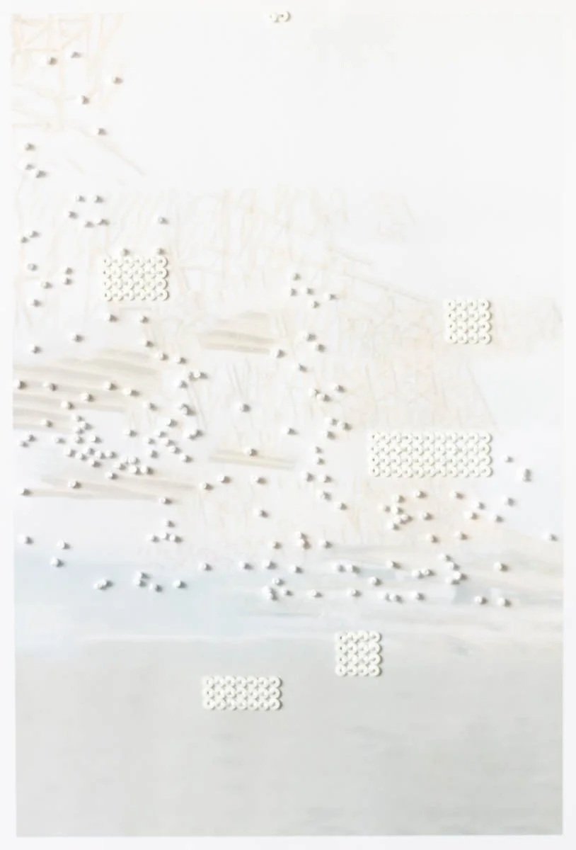 Take This Waltz #08, 2026, inkjet, thread and sequins on paper, 11" x 8.5"