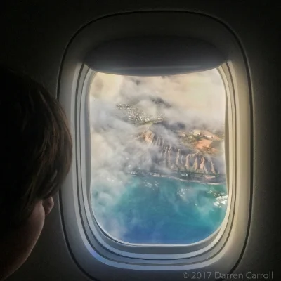 Diamond Head from American Airlines flight 8, Honolulu-Dallas/Fort Worth, July 2017