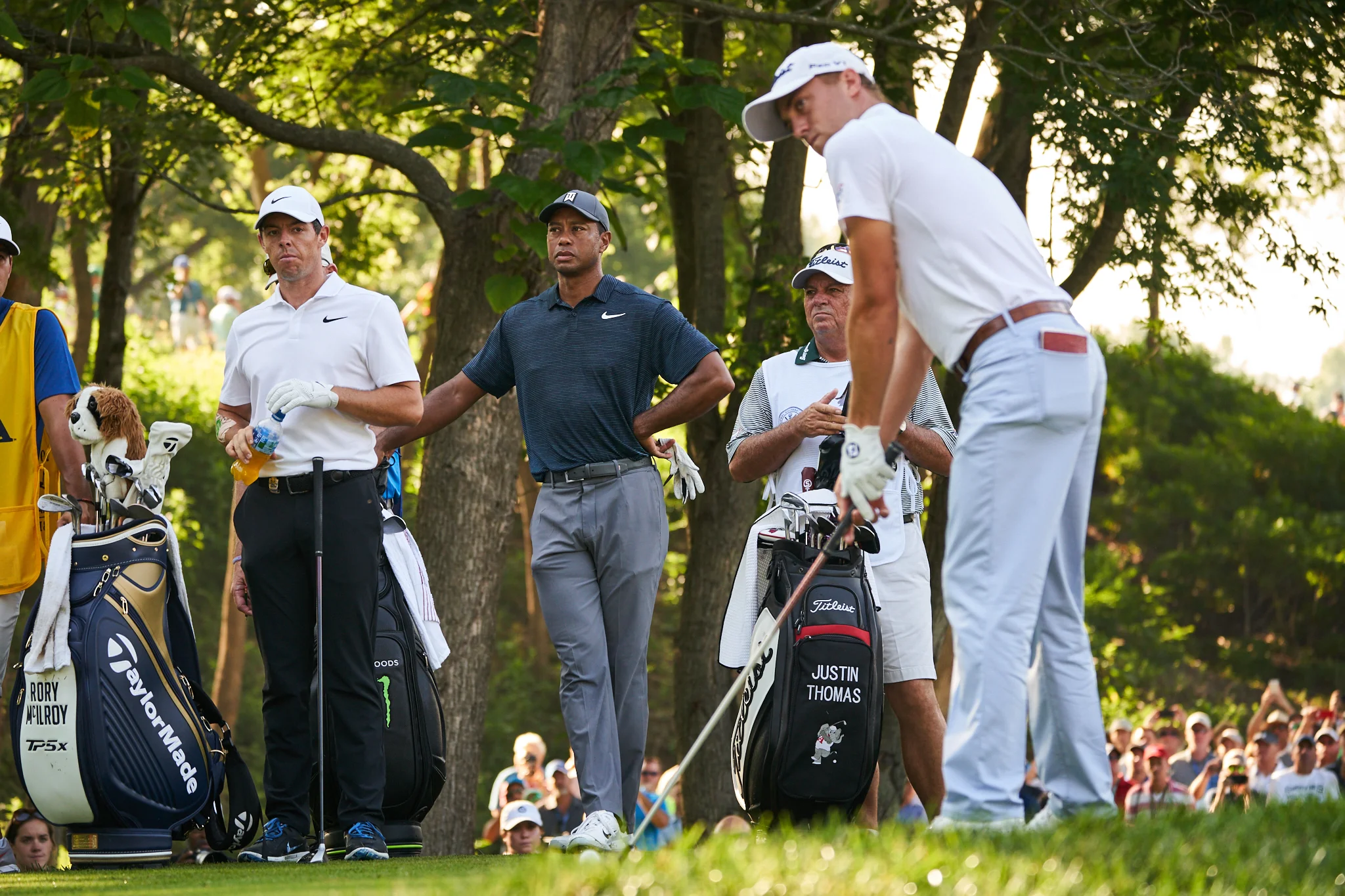 Rory McIlroy, Tiger Woods, and Justin Thomas, 2018 PGA Championship. Sony A9, Sony100-400mm f4.5-5.6 G OSS. 