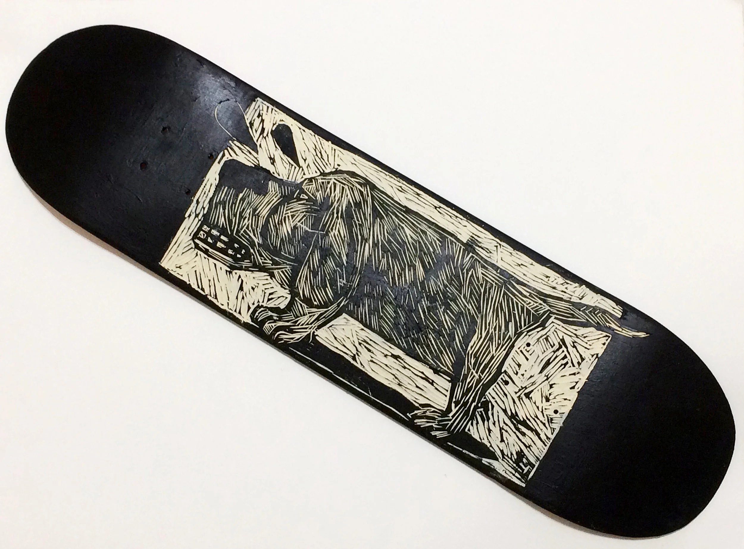 "Feisty-Dog" Hand-Carved Skateboard