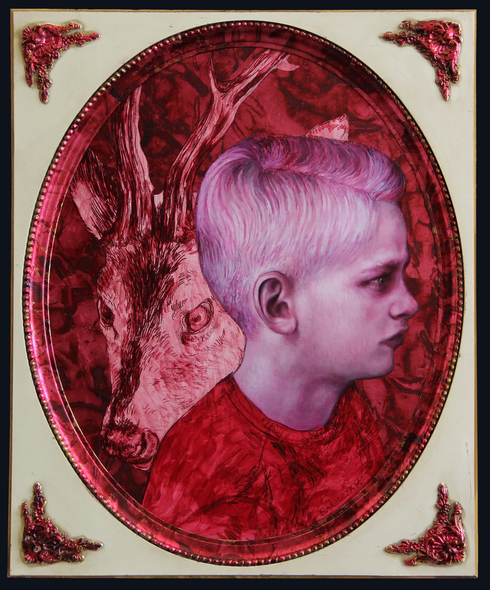 Torrent Oil & marbled silver leaf on panel in antique frame, 18.25" x 22.5", 2016 available at Revolution Gallery