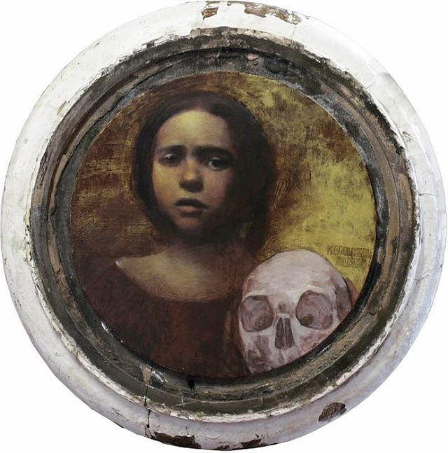 &ldquo;Memento Mori I&rdquo; oil, vintage pigments on antique wood column base. From several years ago... 🖤 ...............................................
...............................................
#mementomori #oilpainting #artoninstagram #sk