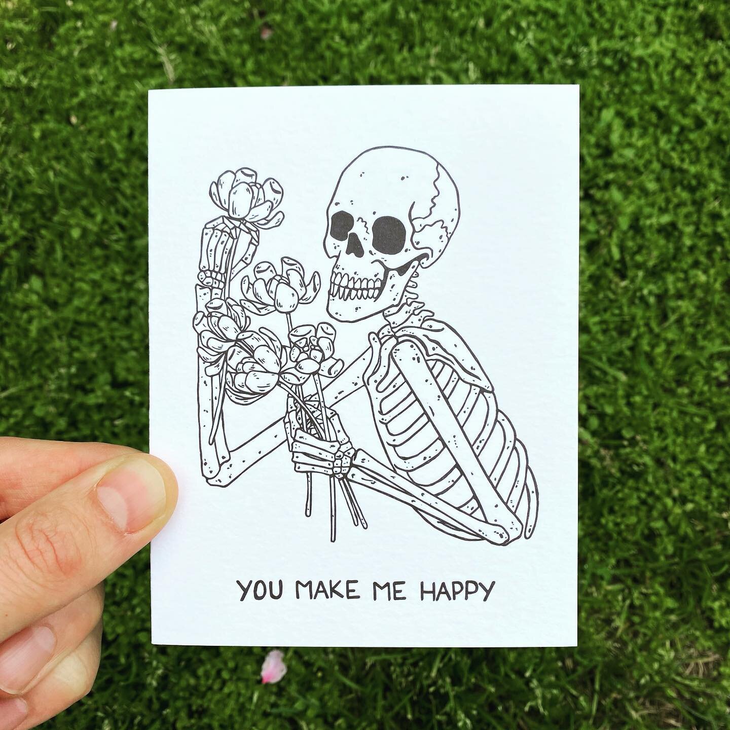 Greeting cards! Get them personalized and sent out for you if you want. That offer expires at the end of the day. Extremely limited quantities: Only 20 available. Made by our friends over at @saplingpress 
.
.
#greetingcard #valentines #skeleton #dar