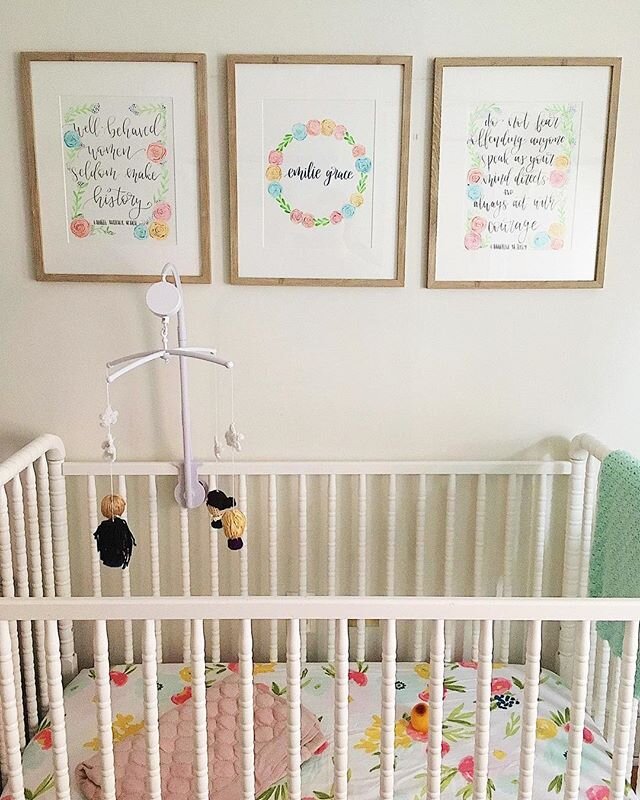 The best part of any custom project is getting to see the finished product in use! We love seeing these prints on display in baby Emilie Grace’s room! •_•_•_#handletterit #moderncalligraphy #handlettering #handlettered #calligraphy .jpg