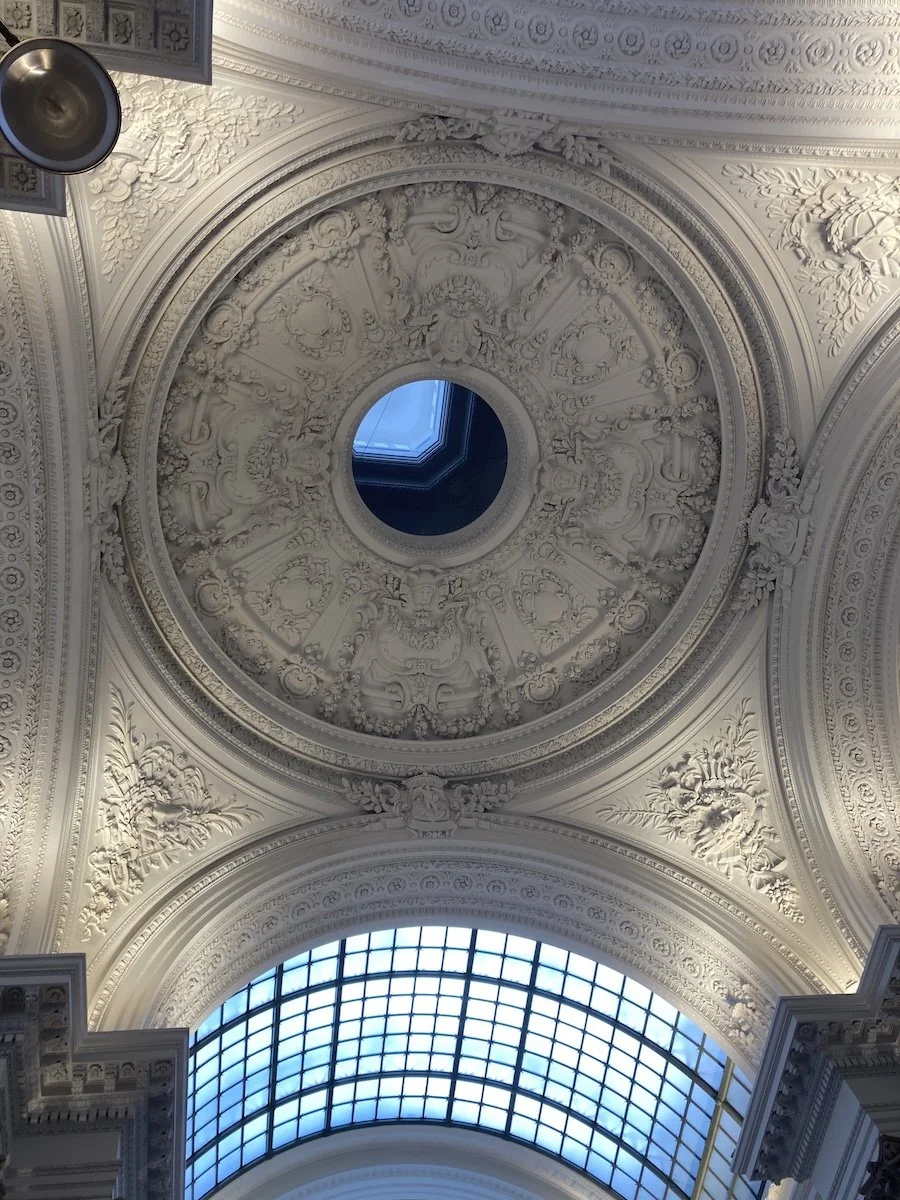 Interior view up to decorated white dome