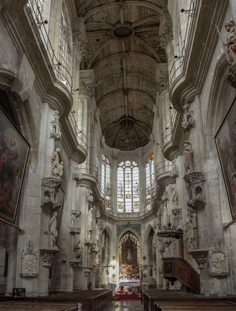 Interior of old church from floor to roof