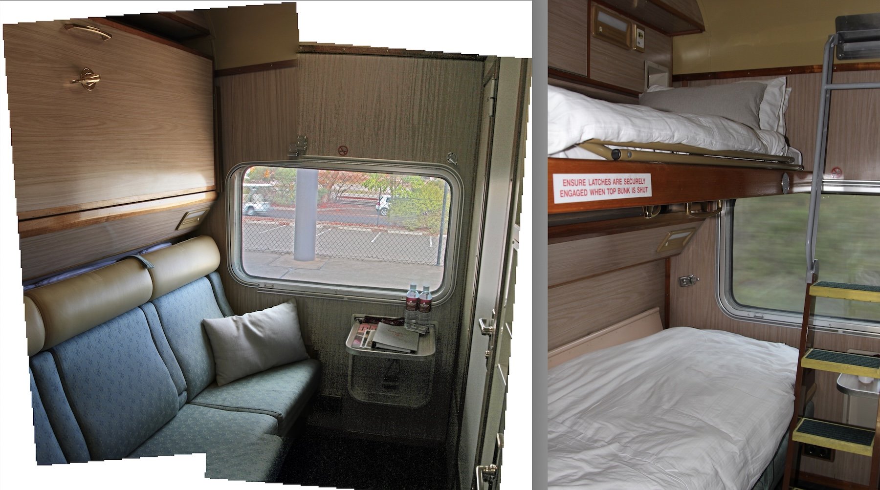 Train sleeper cabin in day and night configurations