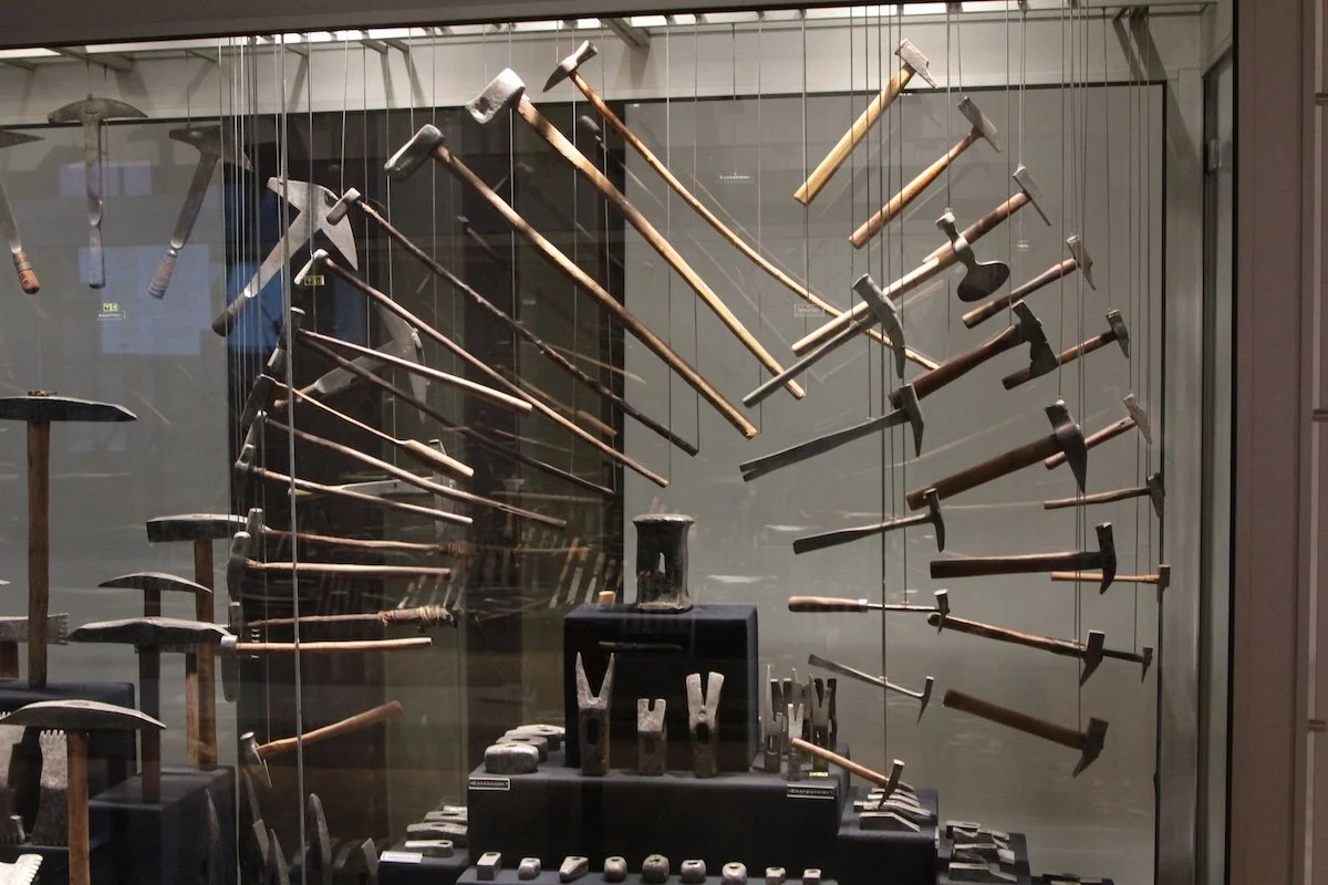 Hammers on display in semi-circle