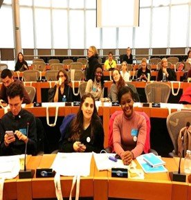  Students attending a meeting at the European parliament. 