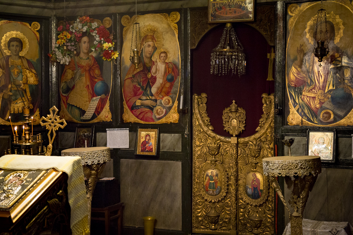 The gilded Bulgarian Orthodox altar inside the church at Dryanovo Monastery.