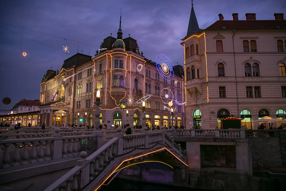 Christmas lights designed by local artists in Ljubljana, Slovenia. © Kim I. Mott, all rights reserved