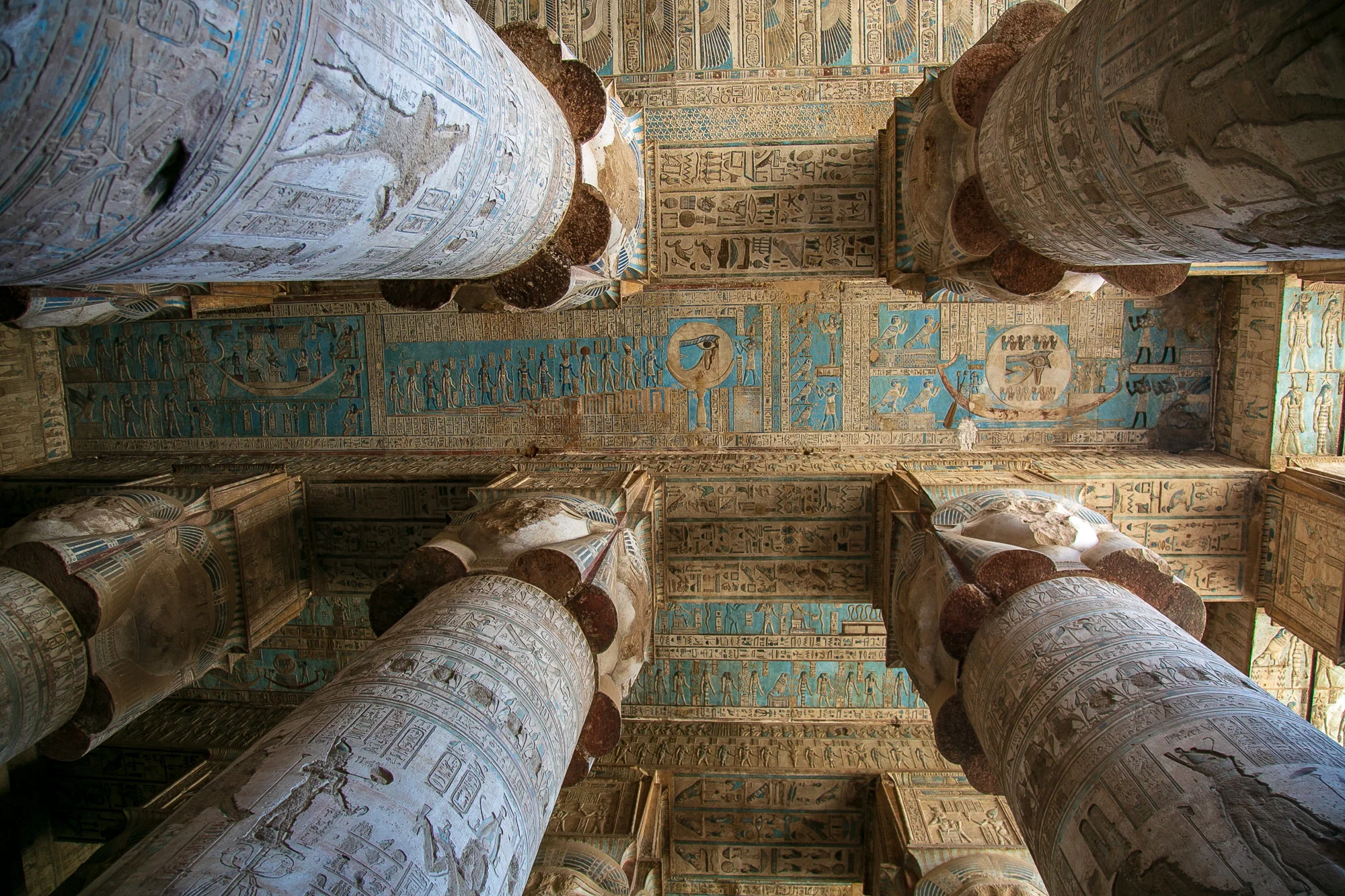 Greek Zodiac hiegroglyps carved into the ceiling of the Temple of Hathor in Dendera, Egypt © Kim I. Mott, all rights reserved