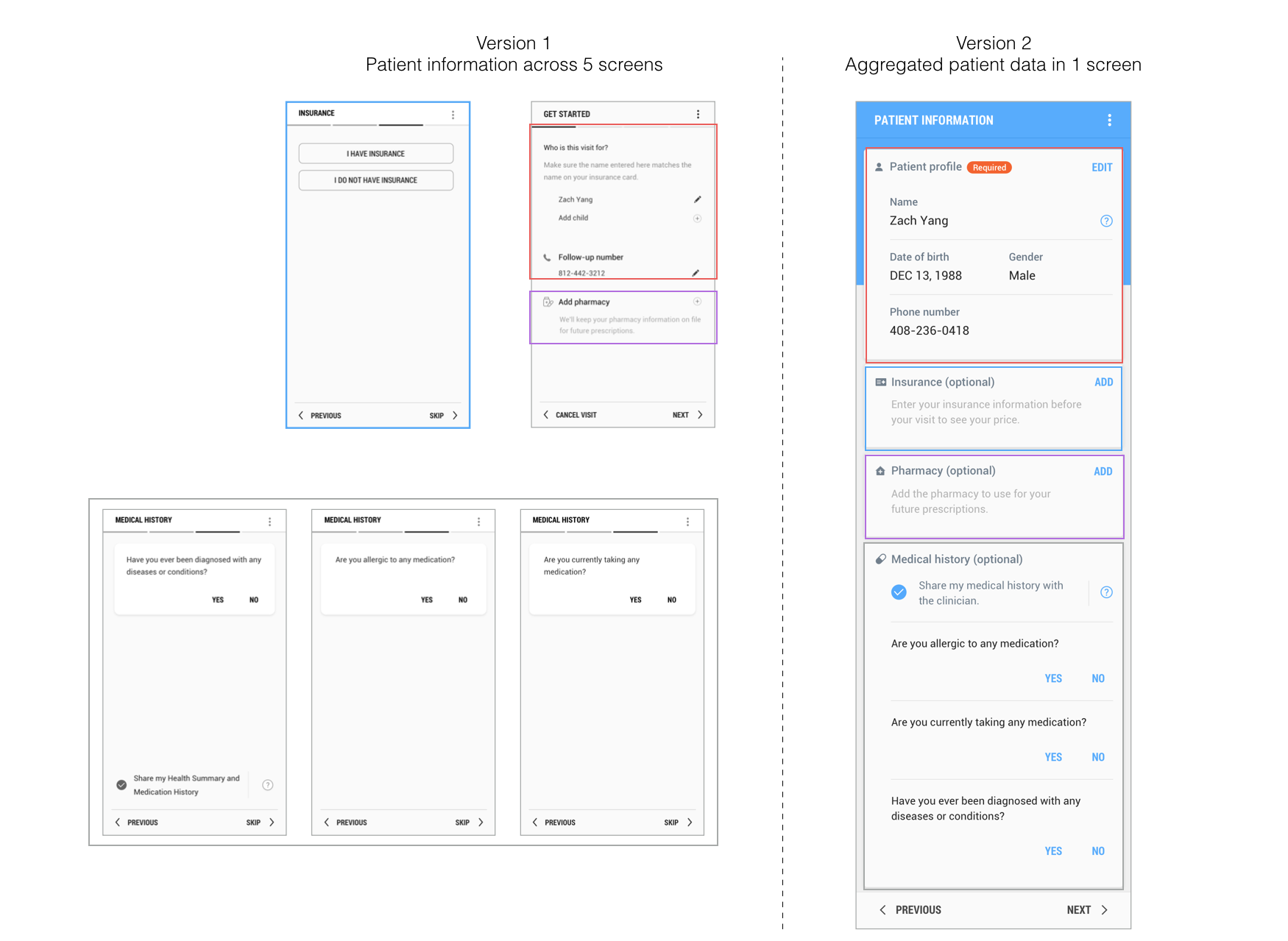Simplify visit flow--Patient information