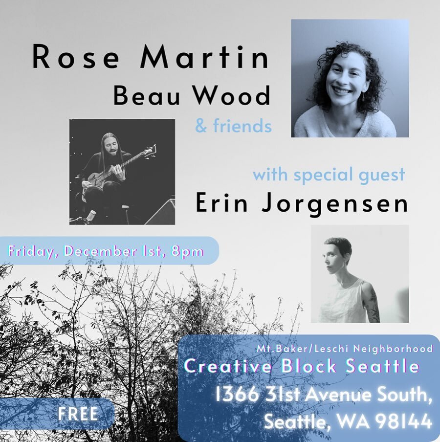 8pm this Friday!! 

@erinmarimba will start us off with a set of downtempo pop and narcotic lullabies for marimba and voice. 

@beaujwood and I will be improvising with bass, percussion, and voice and offering gentle song. 

It&rsquo;s a free show, a