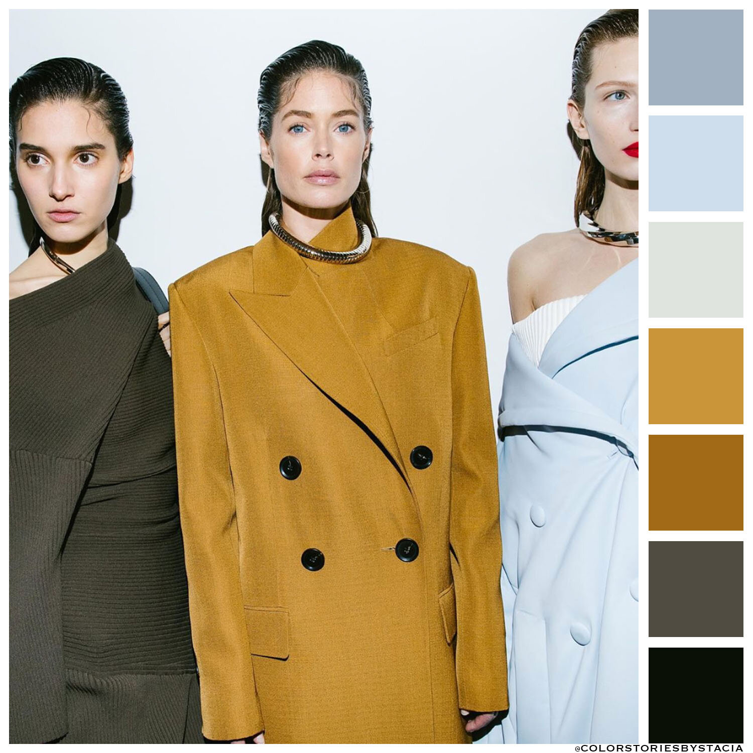 Dark Olive, Coriander + Ice Blue