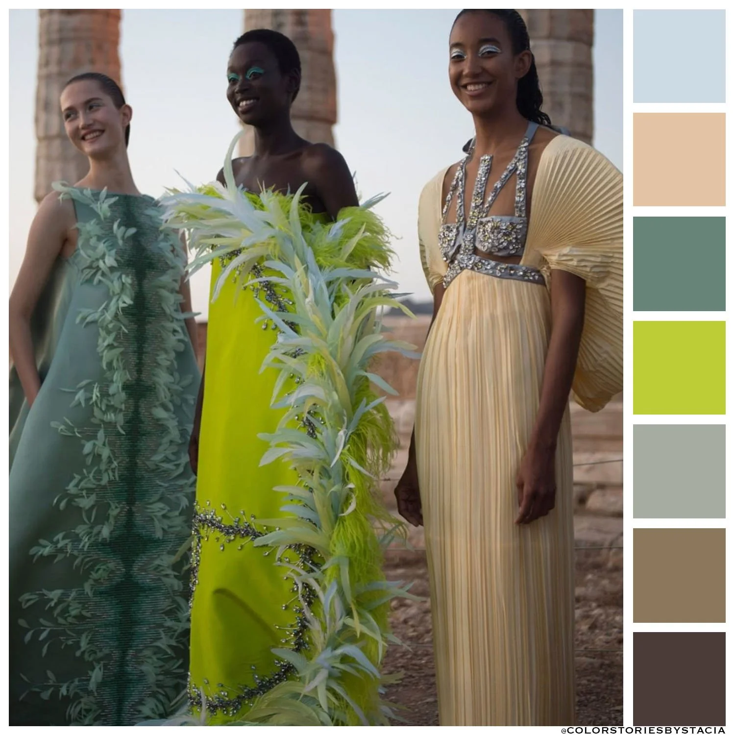 Mary Katrantzou | Chartreuse, Sage, Sand + Sky