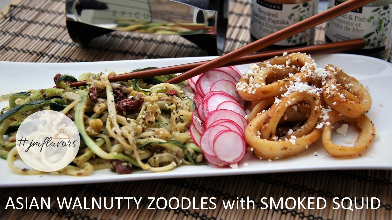 Asian Walnutty Zoodles with Smoked Squid