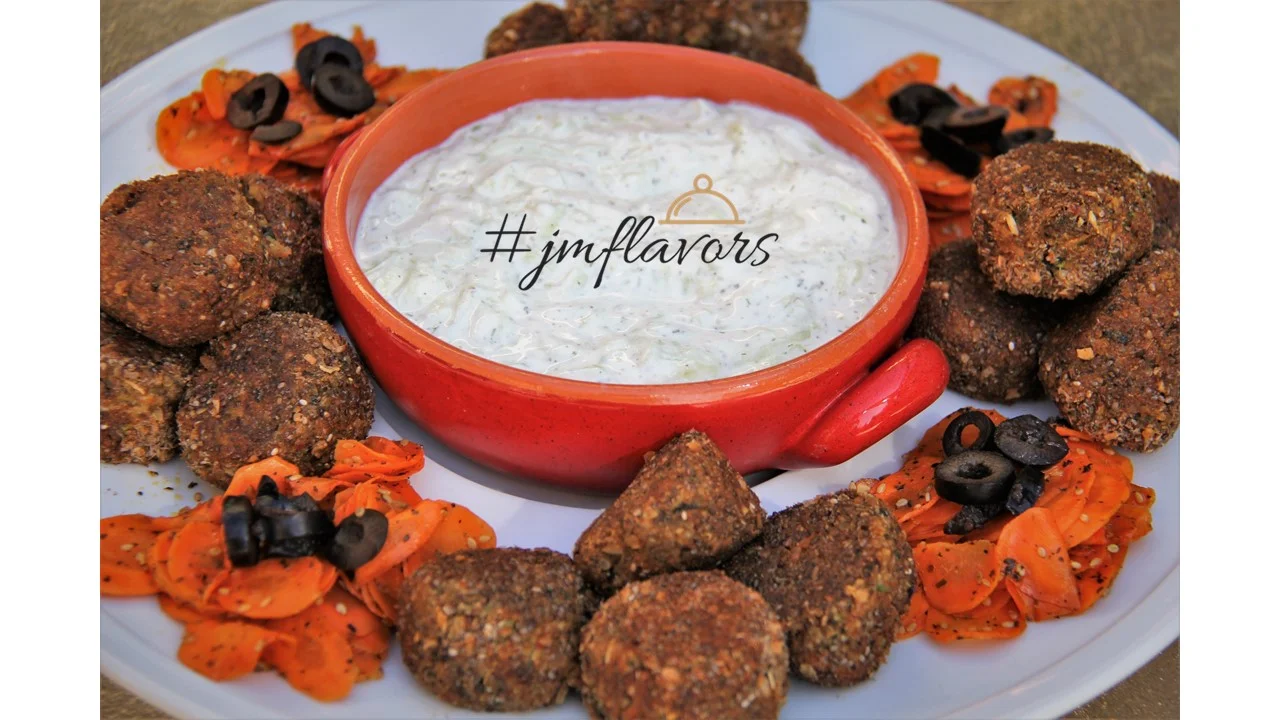 Southern Vegan Balls with Pesto Carrots and Tzatziki