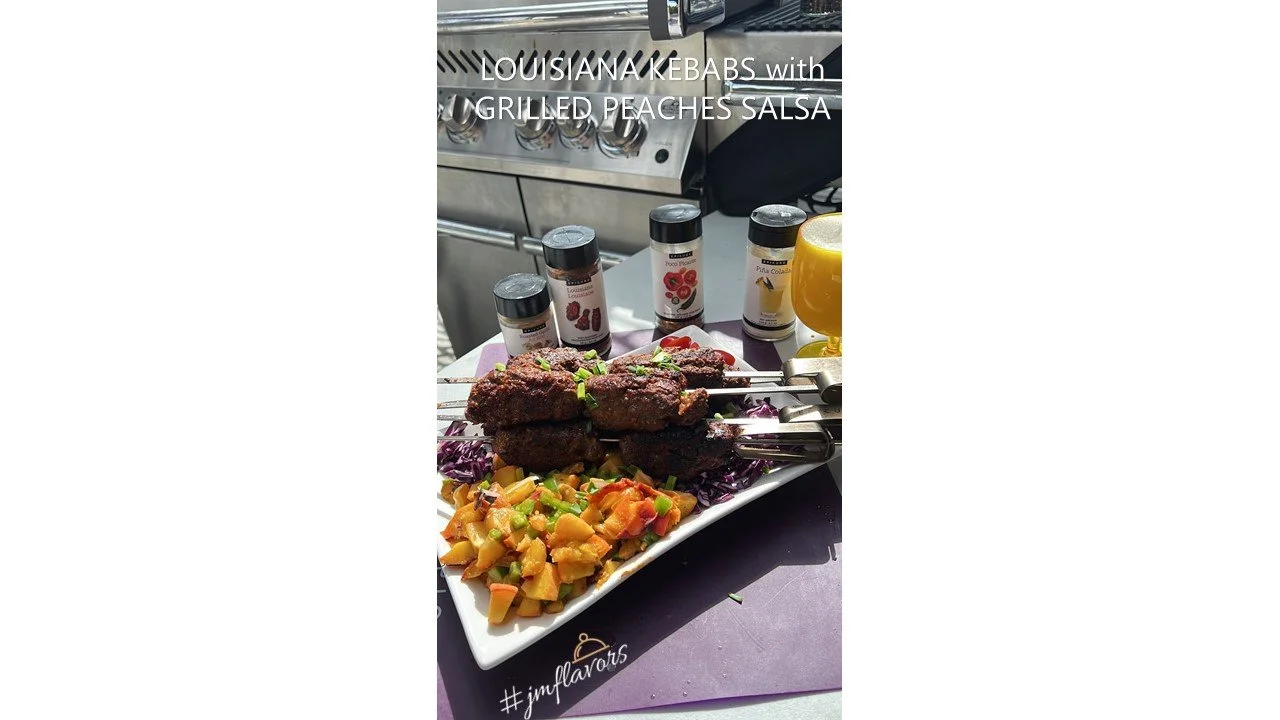 Louisiana Kebabs with Grilled Peach Salsa