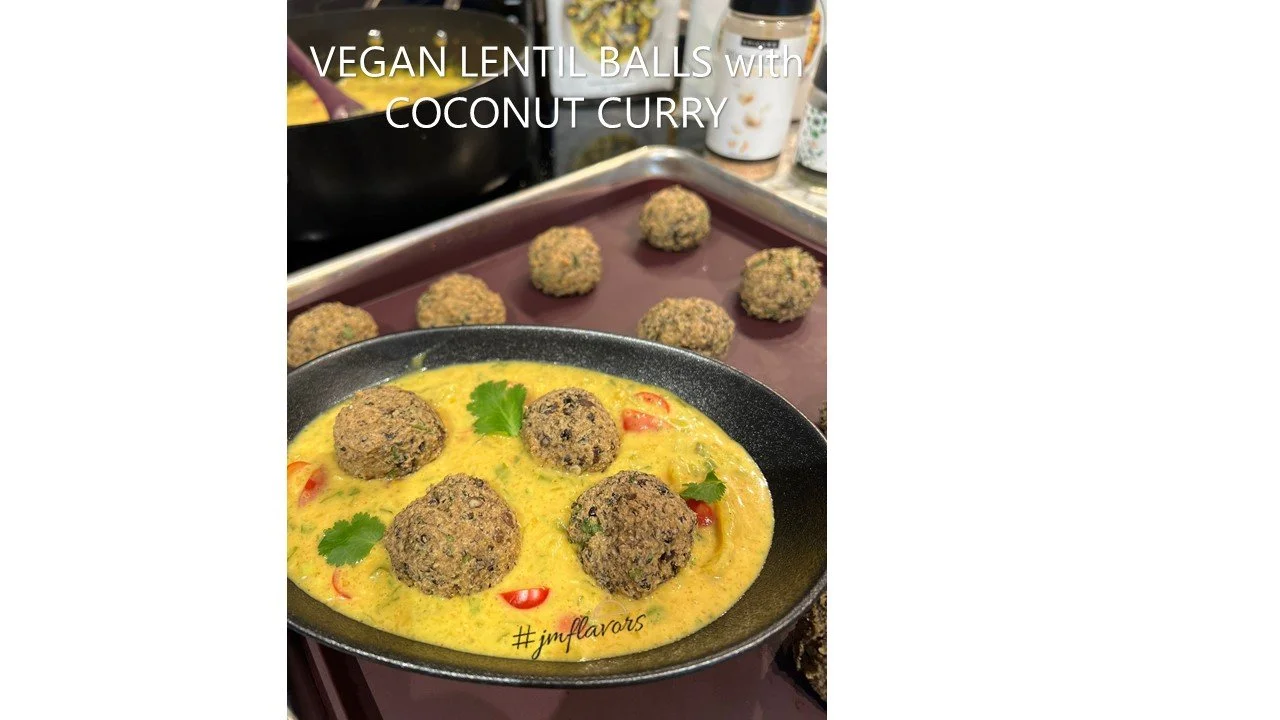 Vegan lentil balls with coconut curry