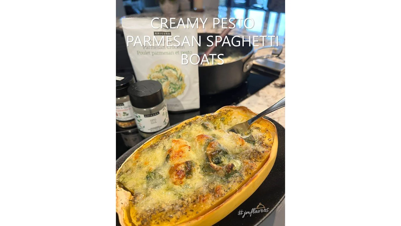 CREAMY PESTO PARMESAN SPAGHETTI BOATS