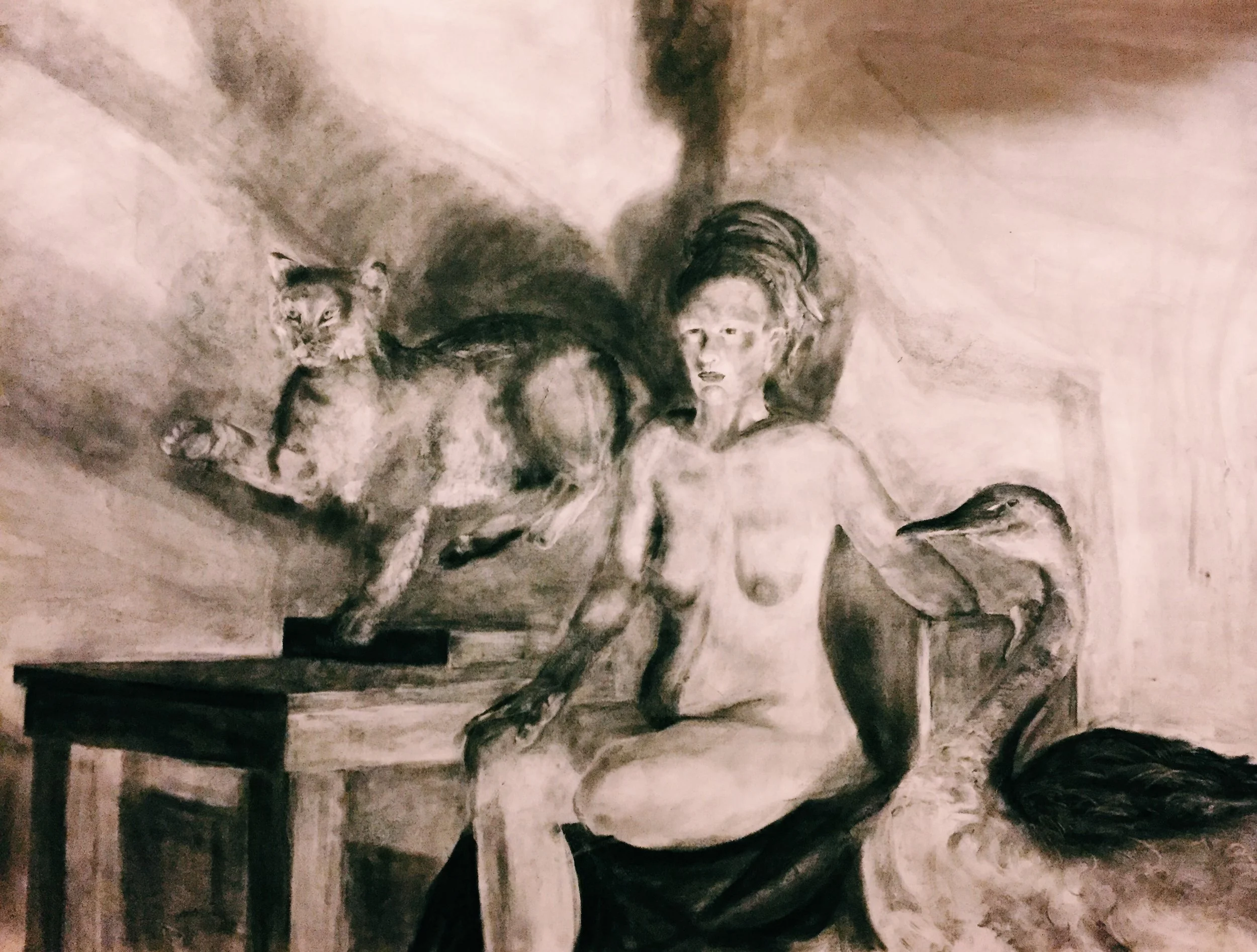 Woman with Bobcat and Swan