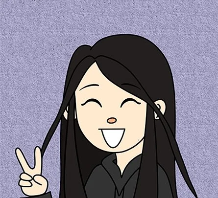 Illustration Image of Lucy Law, Social Chair, Graphic Image of a Smiling Girl with Long Black Hair