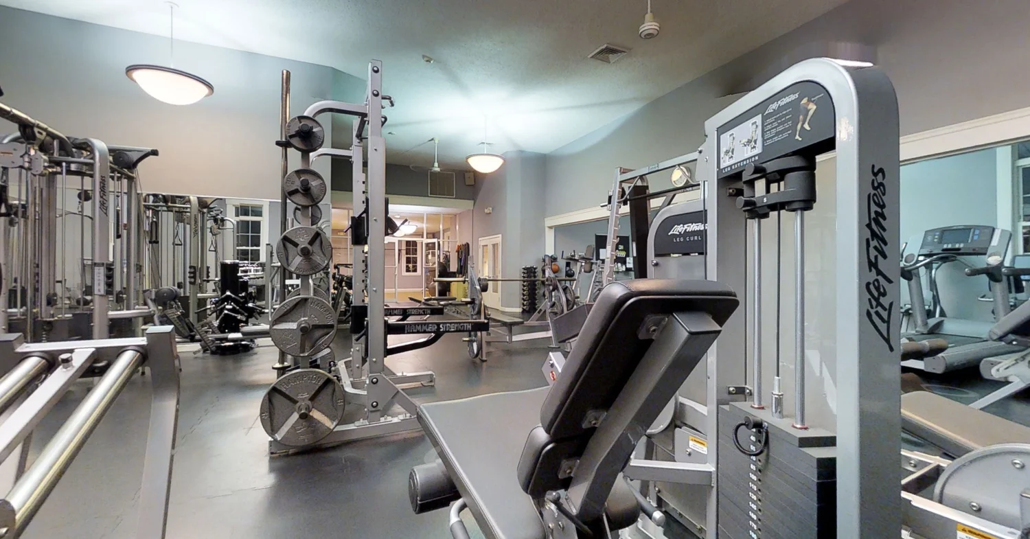 Strength equipment and free weights inside The Gym at Yellow Creek