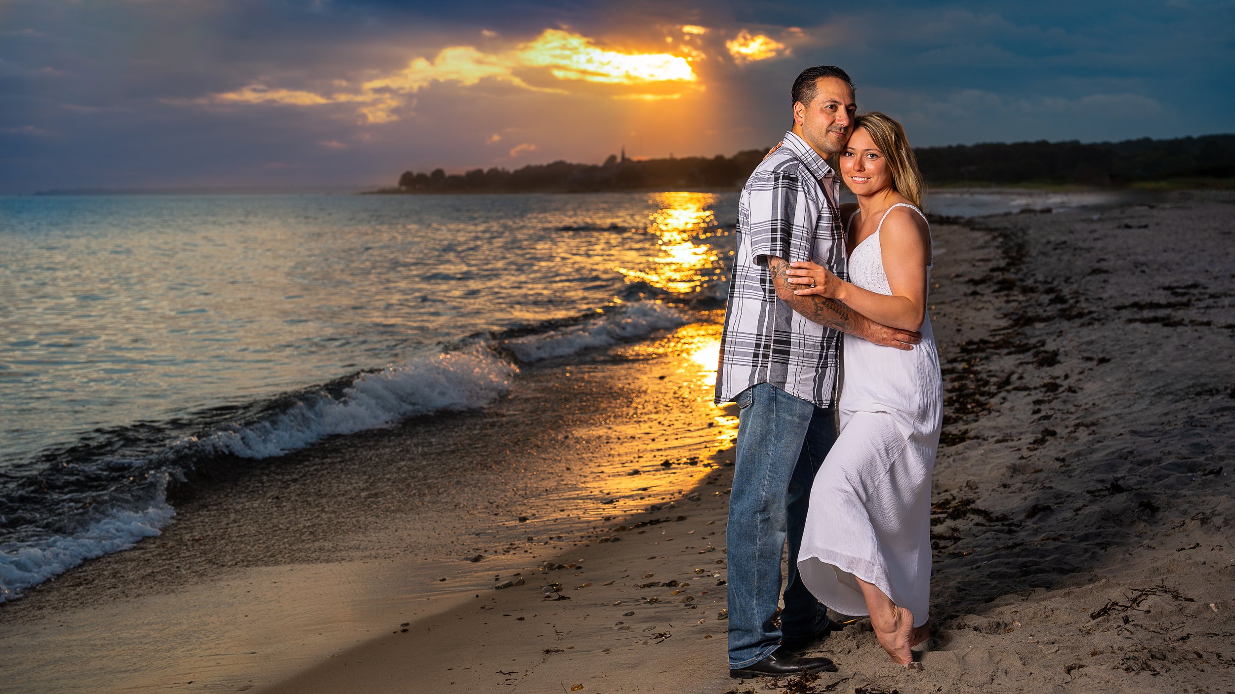Sunset engagement photo session at Harkness Memorial State Park