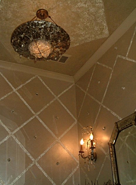 powder room with chandelier and walls with jewels and mica and glass beads.jpg
