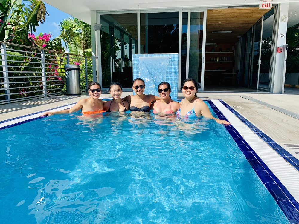 Enjoying the hotel pool